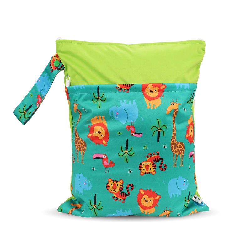 Hi Sprout Grab and Go Wet Dry Cloth Diaper Bags -Waterproof Washable Reusable Diaper Organizer (simple bag  Animal Kingdom) - Image 1